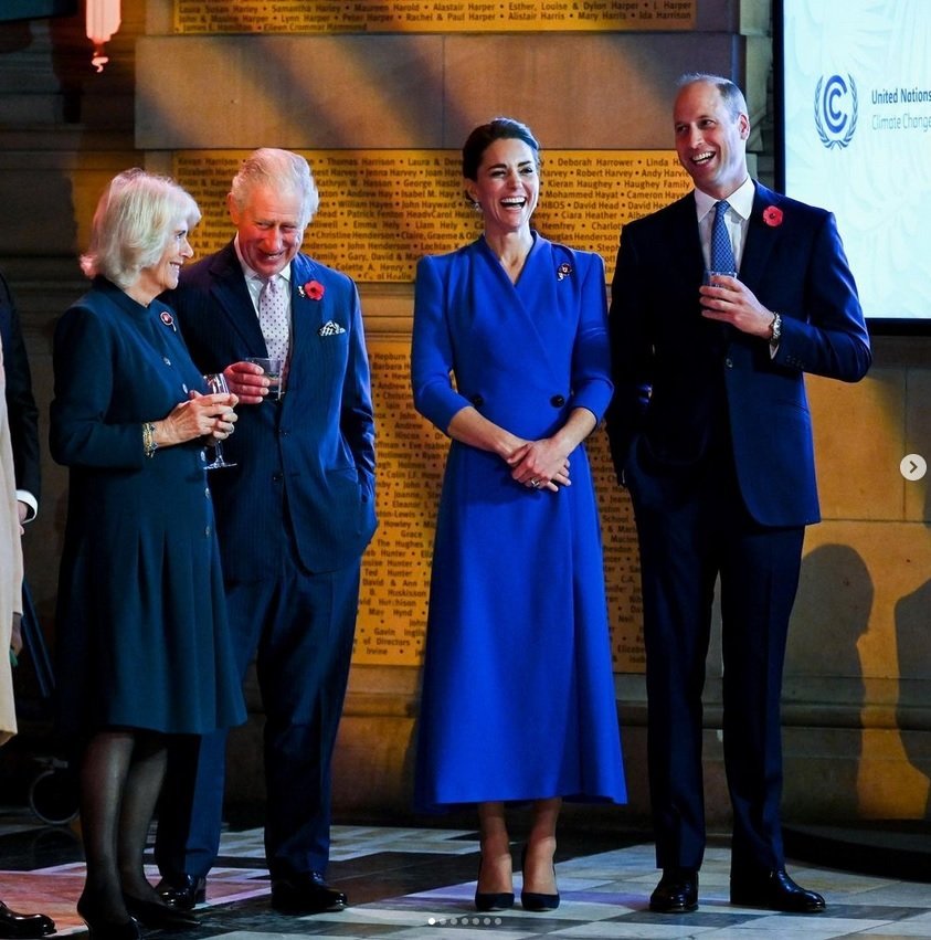 Slavnostní recepce na COP26 v Glasgow: .Princ Charles s Camillou a princ William s Kate (1.11.2021)