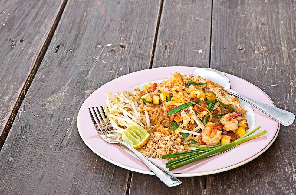 Klasický thajský Pad Thai.