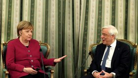 Řecký prezident Prokopis Pavlopoulos a Angela Merkelová při jednání v Athénách (11.1.2019)