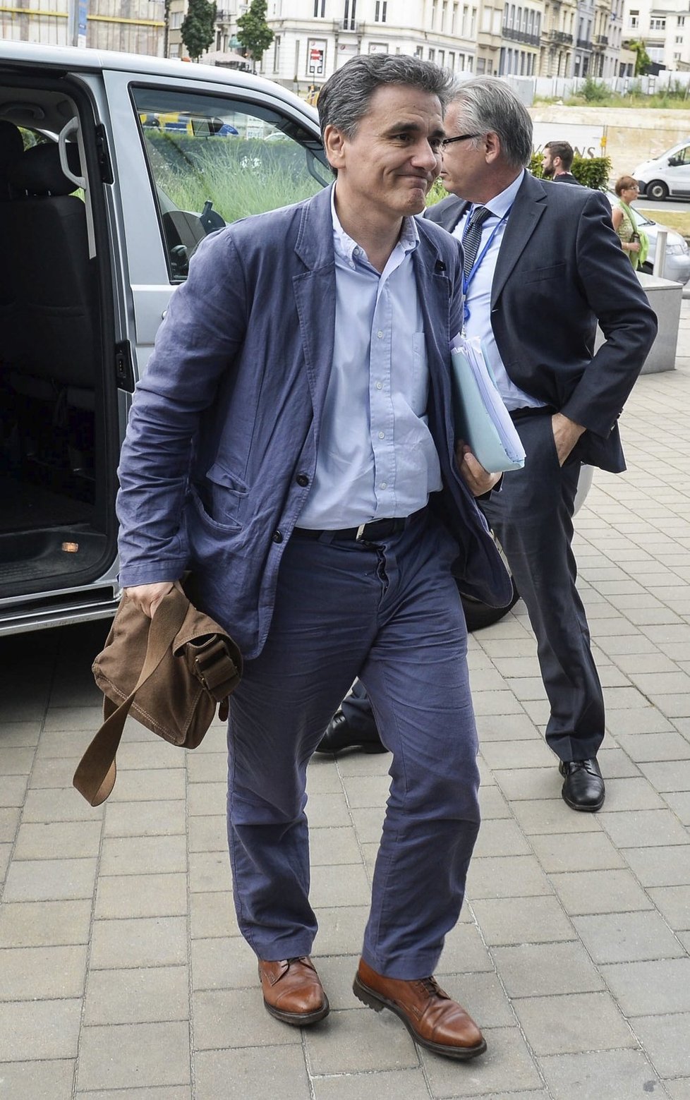 Řecký ministr financí Tsakalotos při příjezdu na jednání s lídry a ministry eurozóny