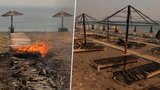 Hoří i lehátka na pláži. Dovolenkový ráj pohltily plameny, Lesbos evakuoval stovky turistů