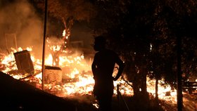 Požár v uprchlickém táboře Moria na ostrově Lesbos.