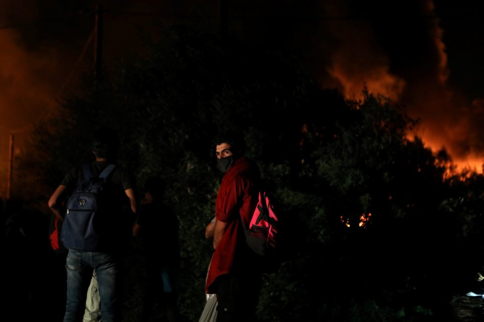 Požár v uprchlickém táboře Moria na ostrově Lesbos