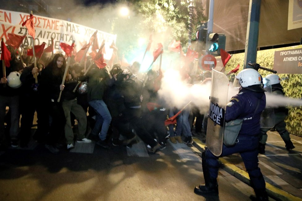 Demonstrace proti návštěvě kancléřky Angely Merkelové v Aténách (10.1.2019)