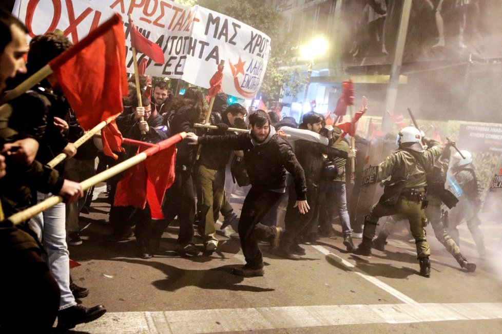 Demonstrace proti návštěvě kancléřky Angely Merkelové v Aténách (10.1.2019)