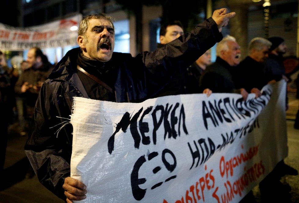 Demonstrace proti návštěvě kancléřky Angely Merkelové v Aténách (10.1.2019)