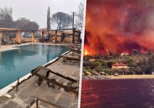 Peklo v Řecku: Záchrana lidí z pláží, plameny rozfoukal vítr, evakuovány desítky obcí