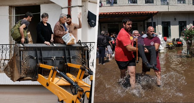 Děsivé záplavy v Řecku: 10 obětí, lidé nocovali na střechách domů. Celé vesnice jsou pod vodou