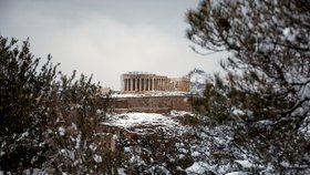 Atény pod sněhem.