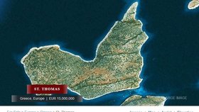 Ostrov Svatého Tomáše (Agios Thomas), který v Řecku koupil investor Warren Buffett.