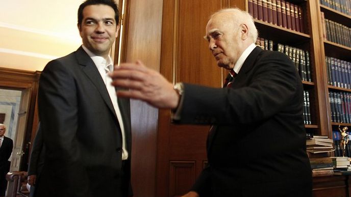 Řecký prezident Karolos Papulias a šér Koalice radikální levice (SYRIZA) Alexis Tsipras.