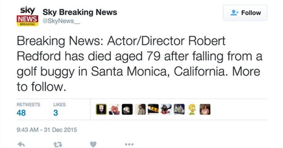 Kachna o smrti Redforda na Twitteru