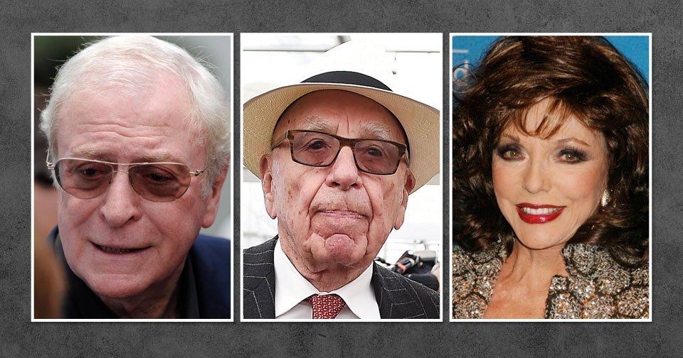 Osobnosti, které se vyslovily pro odchod z EU: herec Michael Caine, mediální magnát Rupert Murdoch a herečka Joan Collinsová.