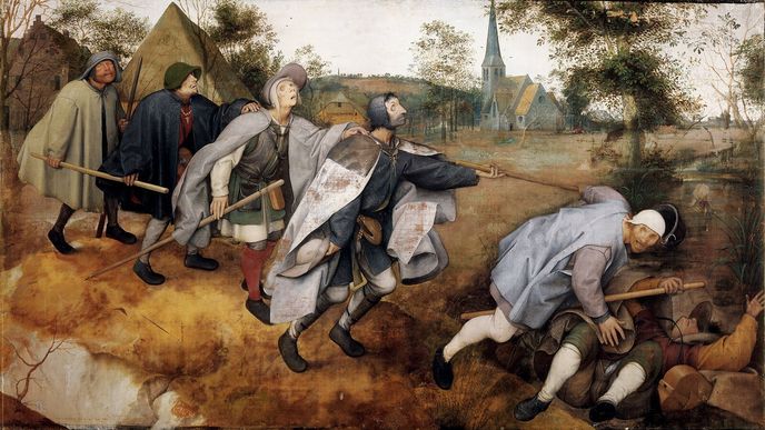 Pieter Bruegel st., Slepci, (1568), tempera, plátno, 86 × 154 cm, Neapol, Museo di Capodimonte Pieter Bruegel st., Slepci, (1568), tempera, plátno, 86 × 154 cm, Neapol, Museo di Capodimonte