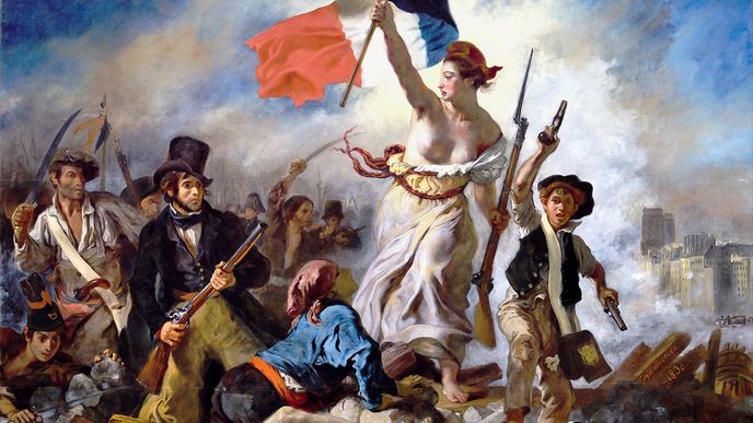 Eugène Delacroix, Svoboda vedoucí lid. 1830, olej, plátno, 260 cm × 325 cm, Paříž, Louvre. Eugène Delacroix, Svoboda vedoucí lid. 1830, olej, plátno, 260 cm × 325 cm, Paříž, Louvre.
