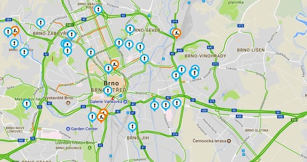 Mapa aktuálních dopravních uzávěr v Brně čítá aktuálně 44 uzavírek.