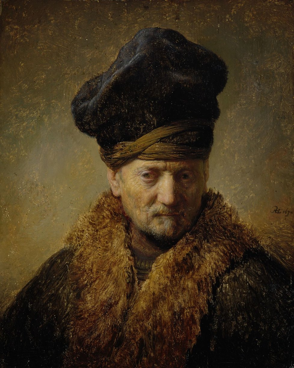 Rembrandt Harmensz. van Rijn, Poprsí muže v kožešinové čepici, 1630