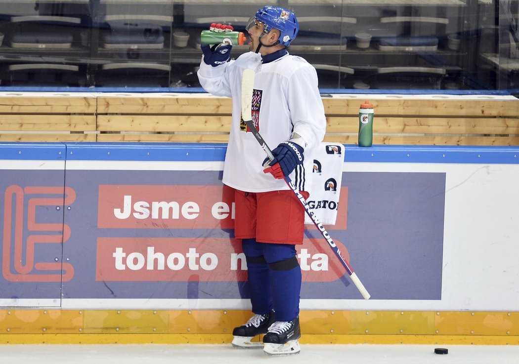 točník Tomáš Plekanec na tréninku české hokejové reprezentace