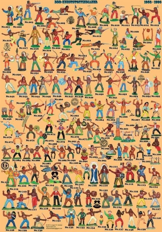 Plakát s figurkami Indiánů a kovbojů, NDR