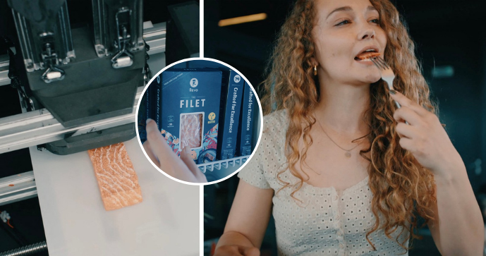 Rakouský start-up Revo Foods vytvořil 3D tištěnou náhražku steaku z lososa.