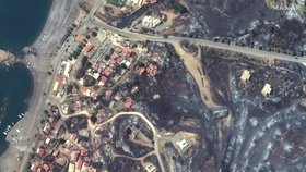 Satelitní snímky šíření požáru na Rhodu