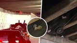 Auto zůstalo viset nad silnicí: Řidiči koukaly jen nohy