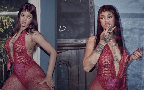 Ve vínovém prádle je hříšná Rihanna proklatě sexy.