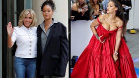 Na návštěvu k Macronovým zvolila Rihanna o poznání usedlejší outfit, než na nedávnou filmovou premiéru