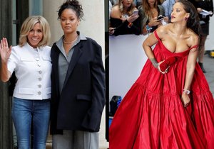 Na návštěvu k Macronovým zvolila Rihanna o poznání usedlejší outfit, než na nedávnou filmovou premiéru