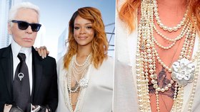 Rihanna (25) kvůli přehlídce Chanelu oka nezamhouřila a v průhledných šatech módního mága Lagerfelda ukázala nejen ňadra, ale také tetování.