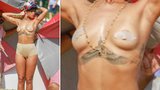 Nahá Rihanna provokuje na pláži: Místo podprsenky si vzala náplasti!