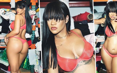Zpěvačka Rihanna se chlubila těhotenským bříškem i ve spodním prádle. 