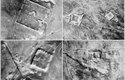 Poidebardovy fotky z letadla (zleva doprava, nahoře): Zbytky pevnosti v Qreiye, zbytky pevnosti a hostince (karavanseráj) v Birke, (dole): Pevnost v Tell Zenbil, opevněná stavba, tzv. kastel, v Tell Brak
