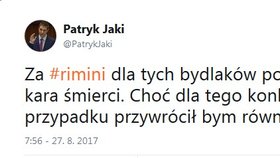 Takto se na Twitteru vyjádřil Patryk Jaki.