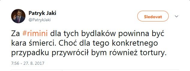 Takto se na Twitteru vyjádřil Patryk Jaki.