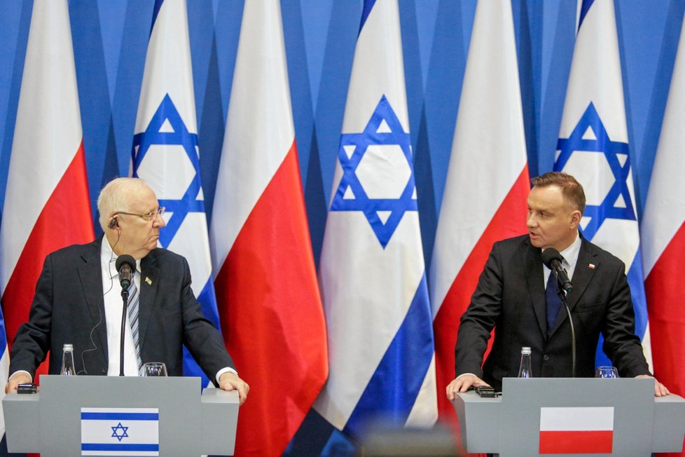 Izraelský prezident Reuven Rivlin a polská hlava státu Andrzej Duda