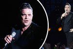 Robbie Williams (39) na středečním koncertě v Miláně ohromil fanynky druhou bradou a kily navíc.
