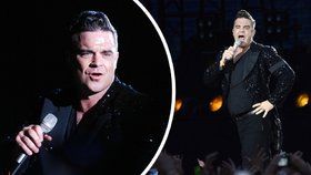 Robbie Williams (39) na středečním koncertě v Miláně ohromil fanynky druhou bradou a kily navíc.