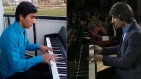 Nadějný pianista Robert děkuje první linii: Lékařům a sestřičkám hraje z balkonu