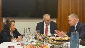 Fico v Praze: Poseděl s Bohdalovou a Zemanem, s Babišem odhalil sochu Medzi nami