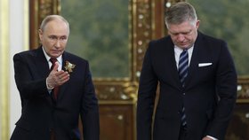 Robert Fico na setkání s Vladimirem Putinem v Kremlu (květen 2026)