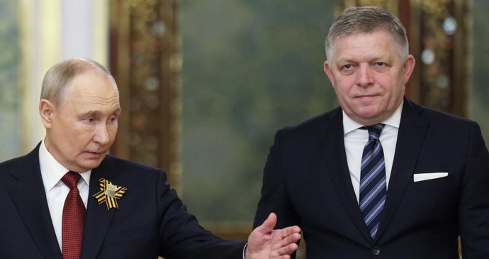 Robert Fico na setkání s Vladimirem Putinem v Kremlu (květen 2026)
