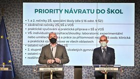 Tisková konference po jednání vlády: Ministr školství Robert Plaga a ministr zdravotnictví Jan Blatný