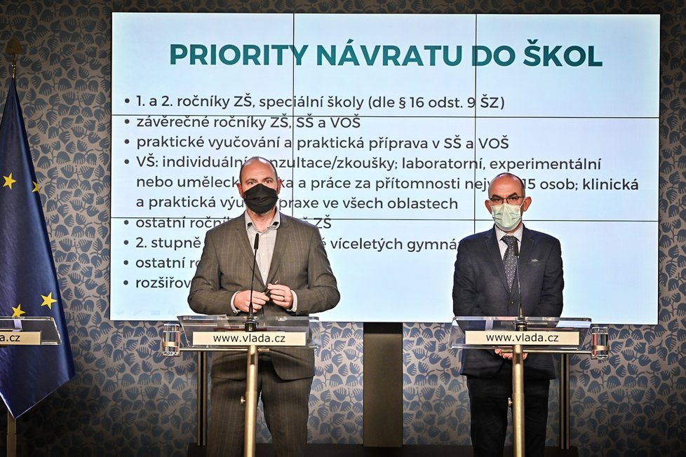 Tisková konference po jednání vlády: Ministr školství Robert Plaga a ministr zdravotnictví Jan Blatný