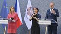 Premiér Petr Fiala a předsedkyně Evropského parlamentu Roberta Metsolaová vystoupili na tiskové konferenci po společné schůzce (16.6.2022)