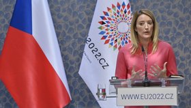 Šéfka europarlamentu Roberta Metsolaová v Praze (16.6.2022)