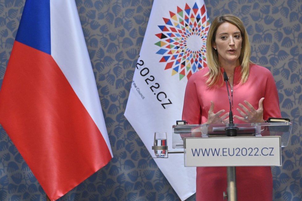 Šéfka europarlamentu Roberta Metsolaová v Praze (16.6.2022)