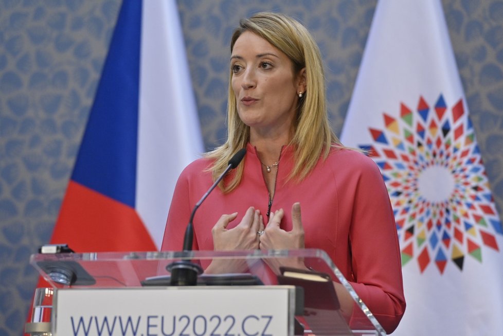Šéfka europarlamentu Roberta Metsolaová v Praze (16.6.2022)
