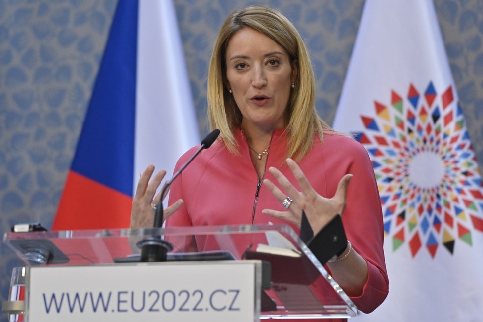 Šéfka europarlamentu Roberta Metsolaová v Praze (16.6.2022)