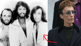 Zpěvák Robin Gibb se změnil k nepoznání. Vlevo na jedné z nejslavnějších fotek kapely Bee Gees